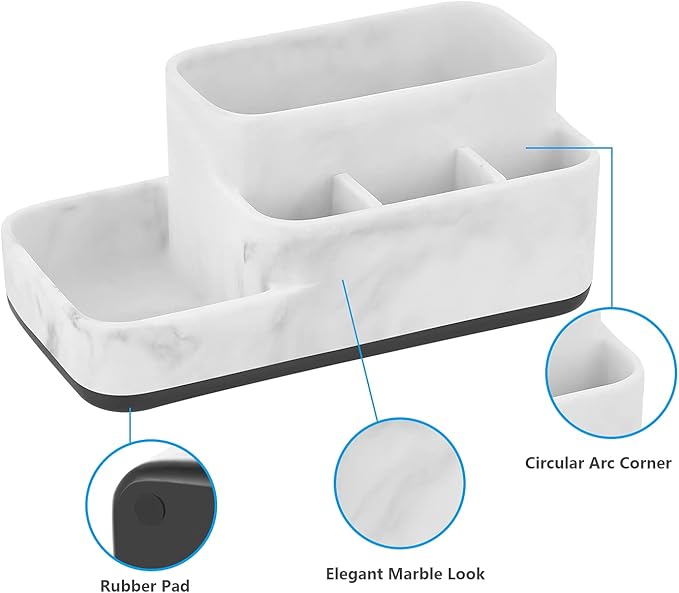 ZCCZ Toothbrush Holder Organizer - Multi-Functional Bathroom Storage for Makeup, Skincare, and Accessories - White Marble Look Countertop Organizer for Sink and Vanity Spaces