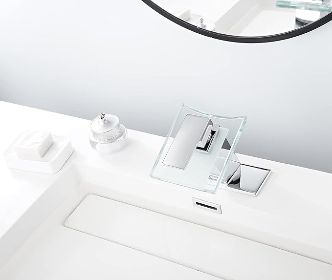 Waterfall Bathroom Faucet Glass Spout Modern Design One Handle Single Hole Basin Vanity Bathroom Sink Faucet Chrome Solid Brass Lavatory Bath Tap Commercial