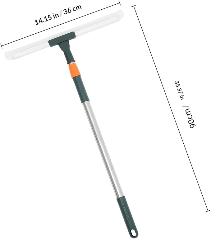 Silicone Floor Squeegee with 36cm Flexible Blade Long Handle, Heavy Duty Bathroom Shower Wiper for Tile Floor and Glass, Multipurpose Water Remover for Kitchen and Bathroom
