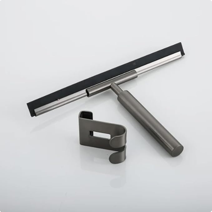 Shower Squeegee Bathroom Mirror Glass Wiper Stainless Steel Window Cleaning for Shower Kitchen Floor Glass Silicone Scraper (Titanium Black)