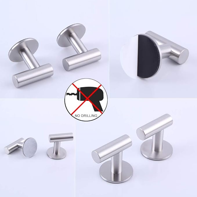 GERZWY Adhesive Hooks Heavy Duty Wall Hooks Waterproof Stainless Steel Coat Hooks Towel Robe Hook Rack Wall Mount - 2-Packs - Brushed Finish DZY026-LS