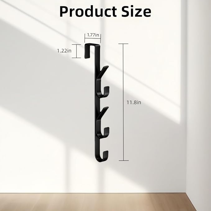 Over The Door Hooks, Door Hanger Hooks for Hanging Space Saving 5-Hook Organizer for Bathroom Apartment, Carbon Steel No Drill Hanger, Back of Door for Hanging Towel Rack, Clothes, Hat (3, Black)