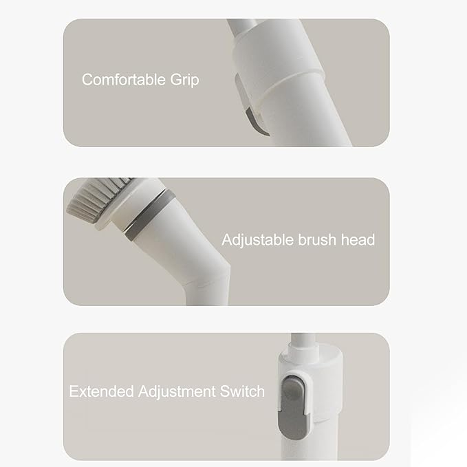 Generic Cordless Cleaning Brush, Rechargeable Automatic Rotate Stretchable Electric Scrubber with 6 Replaceable Heads for Bathroom Tub Tile Floor