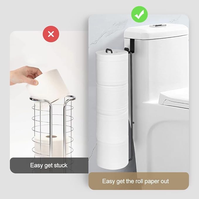 Black Over The Tank Toilet Paper Holder for 4 Roll Tissue，Bathroom Toilet Paper Roll Storage Holder Wall Mount Brushed Nickel,Metal Hanging Toilet Paper Holder Dispenser,Organizer