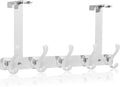 Bersite Over The Door Hooks for Hanging，Over The Door Hanger，Heavy Duty Stainless Steel Door Towel Rack with 5 Double Hooks for Hanging Towels, Coats, Robes, Hats (White)