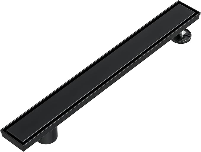 Neodrain 24-Inch Offset Linear Shower Drain with Tile Insert Grate Cover, 304 Stainless Steel Rectangle Side Outlet Shower Floor Drain, Adjustable Leveling Foot, Hair Strainer/Catcher, Matte Black