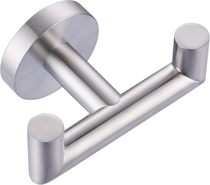 ALEASHA Shower Towel Hook Brushed Nickel, Stainless Steel Towel Hanger, Heavy Duty Double Towel Hook, Towel Holder for Bathroom, Wall Mount Robe Hook