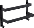 16 Inch Double Towel Bar with Hooks Matte Black, Stainless Steel Bath Shower Towel Rack Wall Mounted Towel Rod Holder for Bathroom