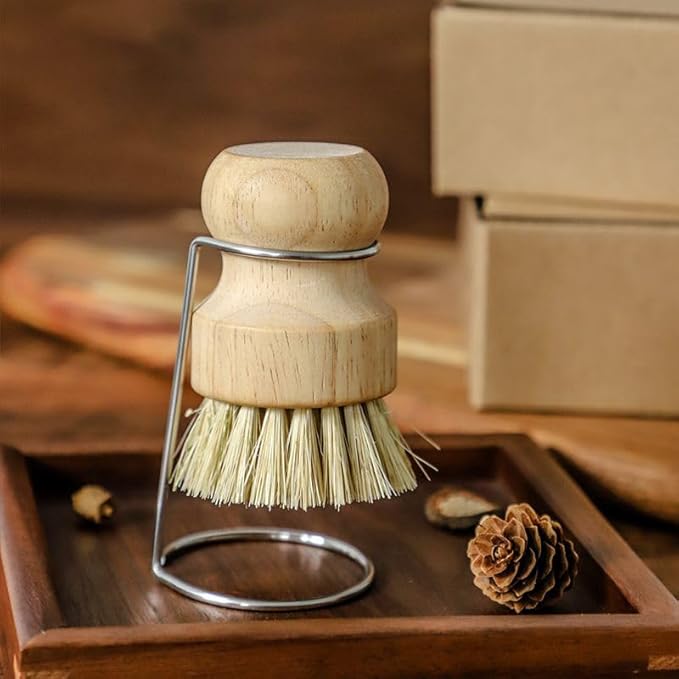 Dish Scrub Brush | Bristles Scrubber Cleaner with Wooden Handle and Drain Rack | Kitchen Dish Scrubber Brush | for Pans Cleaning Shower Bathroom Grout Tile Washing
