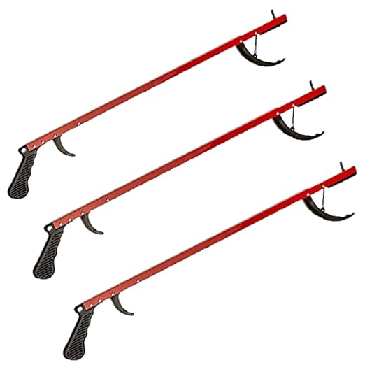 Sammons Preston Reacher, Red, 26 Inch, Grabber Reacher Tool, Lightweight Trash Picker Grabber & Garden Nabber, Aluminum Picker Up Tool & Reaching Claw, Portable Reaching Assist & Dressing Tool, 3 Pack