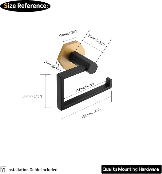 GERZWY Bathroom Toilet Paper Holder SUS 304 Stainless Steel Tissue Paper Roll Holder Wall Mount (Black & Gold)