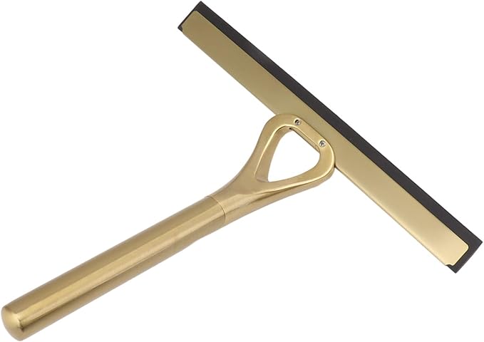 Gold Shower Squeegee Stainless Steel Window Squeegee Bathroom Cleaner Tool, Non Slip Handle, 10-Inch Blade, with Hook for Window, Tiles, Car Glass 22.5x22cm / 8.9x8.7in