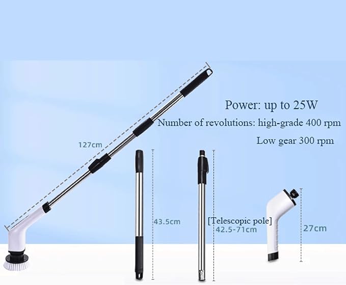 Floor Tile Toilet Brush Long Handle Bathroom Brush Cordless Electric Cleaning Brush with 8 Replaceable Brush Heads for Home ()