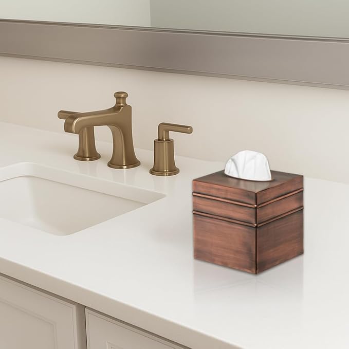 Monarch Abode Tissue Box Cover Square – Handcrafted Border Embossed Antique Copper Metal Tissue Holder Box for Bathroom Accessory, Aesthetic Decorative Facial Napkin Cube for Modern Home Decor