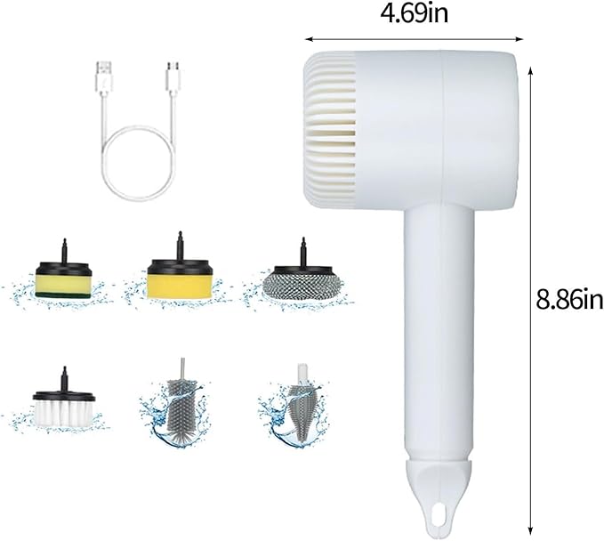 Electric Spin Scrubber, Electric Cleaning Brush with 6 Brush Heads, Rotating Head Powerful Spin Scrubbers, Multipurpose Electric Cleaning Brush for Kitchen Bathroom and Floor