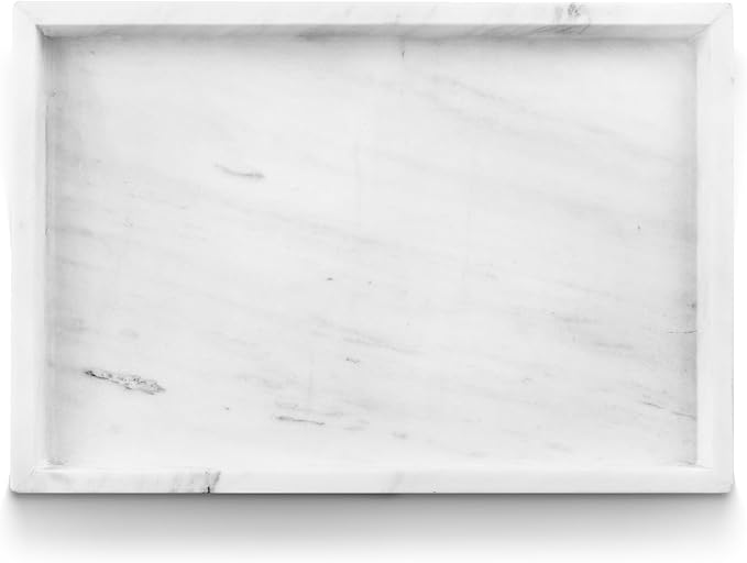 Yew & Tulip Natural Marble Vanity Tray, Nature White Marble with Spots Serving Tray for Bathroom, Kitchen, Vanity, Home Decor, Wedding etc. (12" x 8" x 1.2")