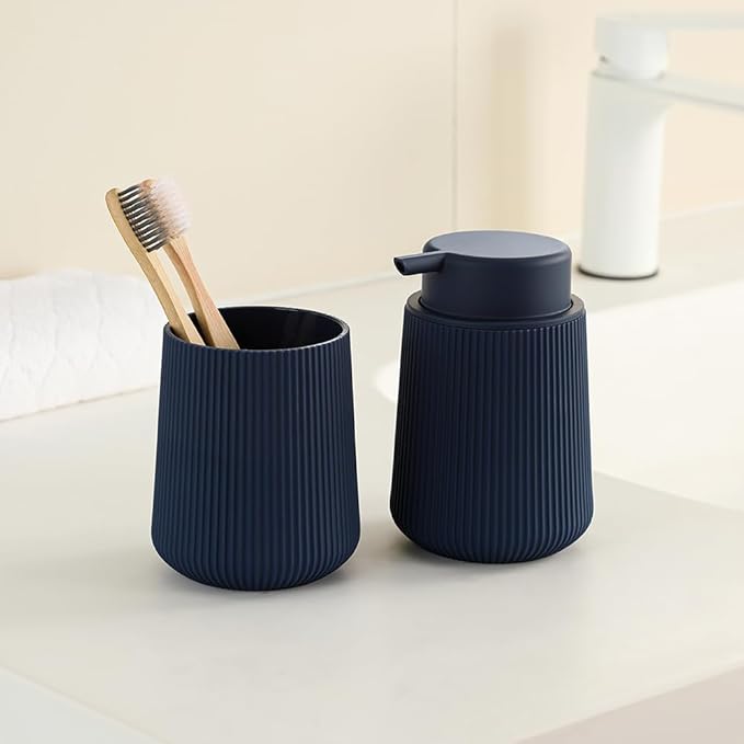 Navy Blue Striped Toothbrush Holder for Electric Toothbrushes Bathroom Organizer for Toothpaste Kids & Adults