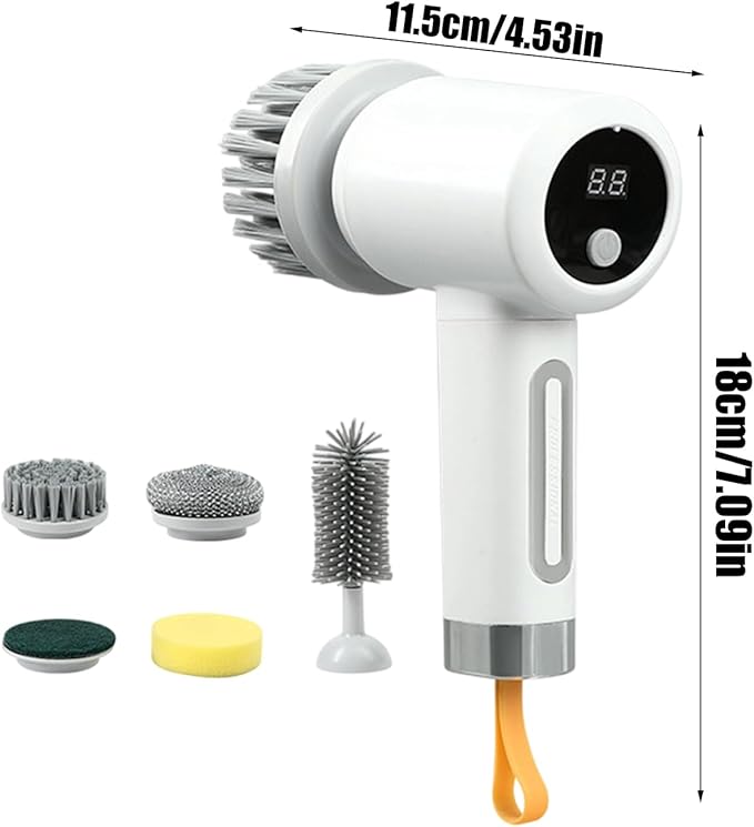 Shower Scrubber - 3-Level Electric Household Tool with 5 Brush Heads | Shower Scrub Brush | for Tub Bathtub Tile Grout Floor Toilet Kitchen Wall Home Household Apartment Car Baseboard
