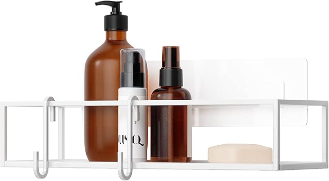 Umbra Cubiko Shower Shelf, Metal Floating Shelves with Adhesive Mounting Strips, 2-Pack, White