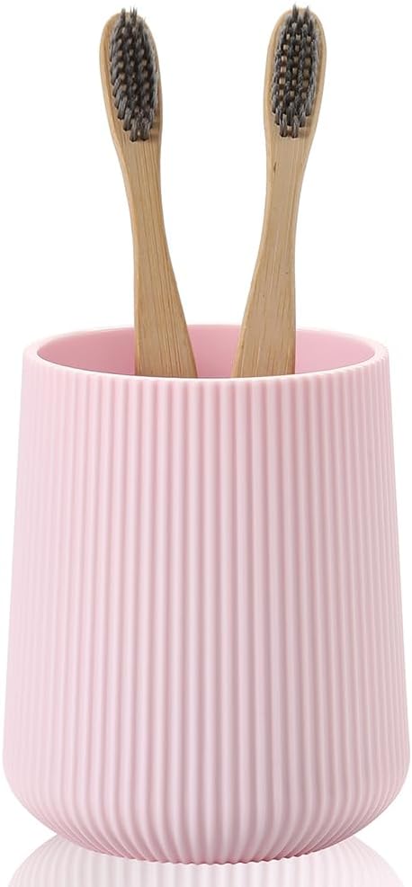 Pink Striped Toothbrush Holder for Electric Toothbrushes Bathroom Organizer for Toothpaste Kids & Adults