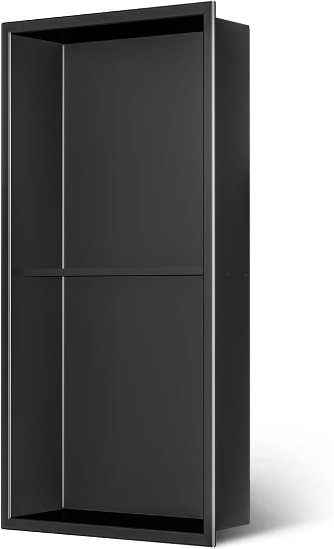 Shower Niche 12" X 24" Black, Stainless Steel Wall Niche Double Shelves Recessed Shower Shelf for Bathroom Storage, No Tile Needed Over Mount Installation