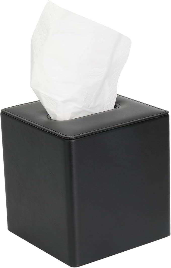 MOCHTERO Decorative Tissue Box Cover Square Leather, Tissue Holder,Bathroom Accessories,for Home and Office,Black