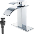 VOTON Chrome Bathroom Faucets Waterfall Bathroom Sink Faucet Modern Single Handle Bathroom Faucet for 1 or 3 Holes with Deck Plate and Pop-Up Drain, Rv Sink Camper Farmhouse Bathroom Faucet
