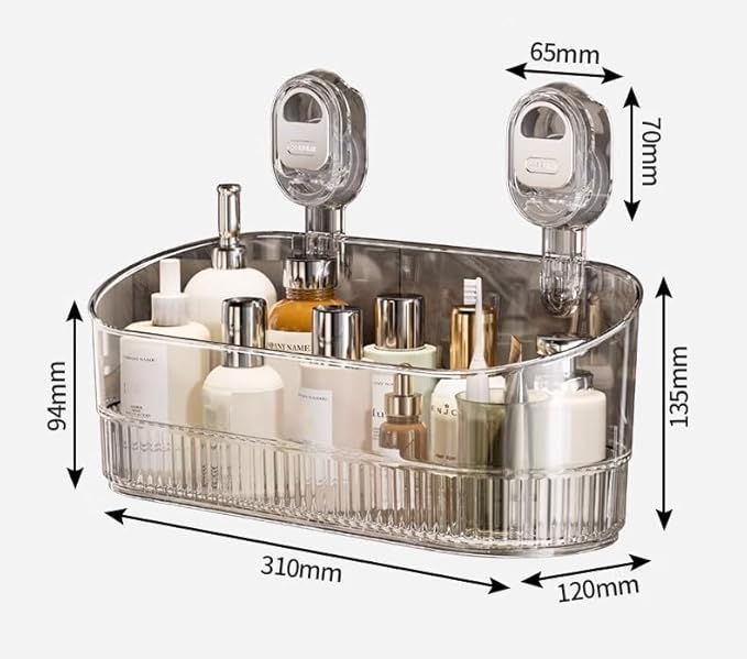 No-Drill Bathroom Suction Storage Box, Large Capacity & Strong Load-Bearing, Glacier Pattern Suction Cup Shower Caddy Hanging Shower Shelf Heavy Duty Shower Organizer (Gold)