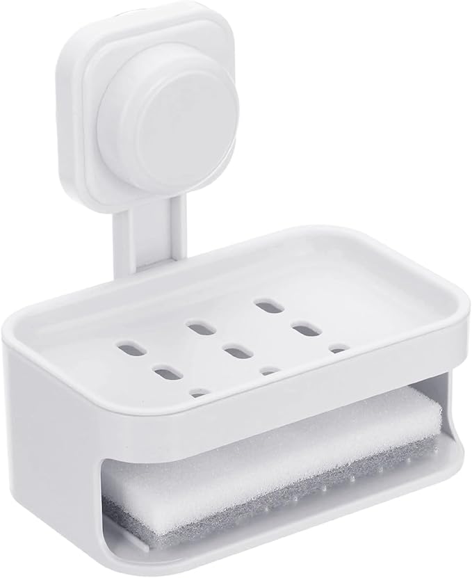 uxcell 1Pcs Suction Cup Soap Dish, Removable and Reusable Wall Mounted Double Bar Soap Holder for Shower No-Drilling Sponge Holder for Bathroom Kitchen, White