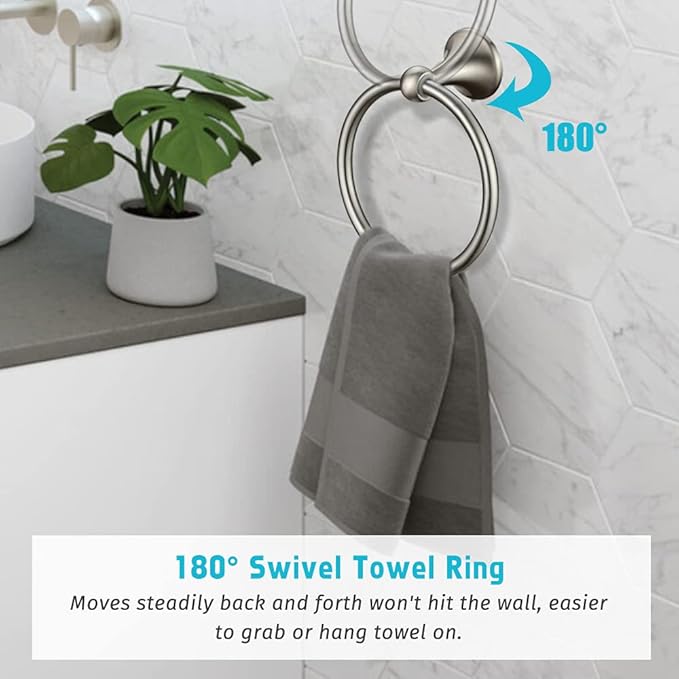 8 Piece Bathroom Accessory Set(Adjustable Towel Bar, Towel Ring, Toilet Paper Holder,Towel Hook), Wall Mounted Bathroom Hardware Accessories Set,Brushed Nickel
