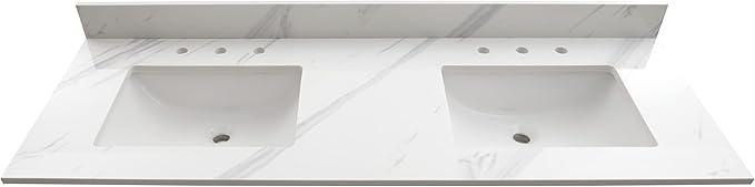 MSI Calacatta Lumas Vanity Top with Under Mount Rectangle Double Bowl Ceramic Sinks, Engineered Marble Stone, 4" CC Faucet Holes, 61"X22"