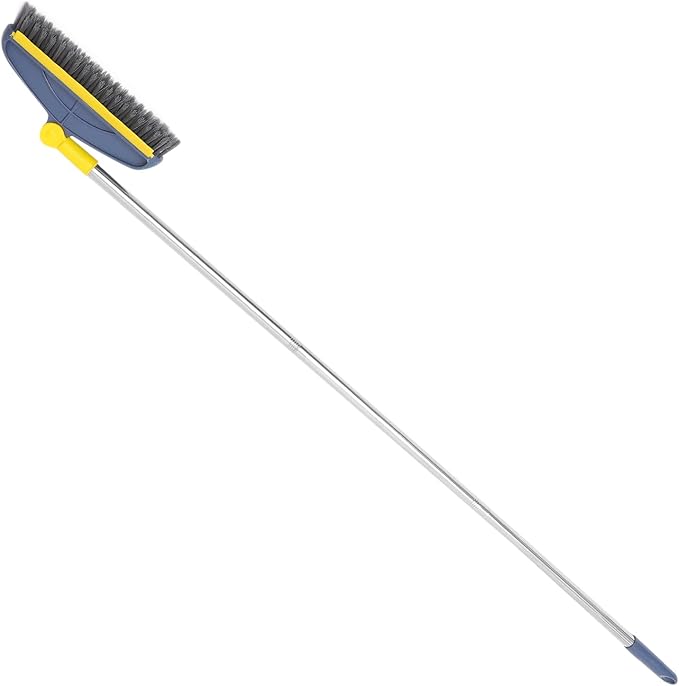 Long Handle Floor Brush Scrubbing with Stiff Bristles, 126cm Blue-Yellow Groove and Grout Cleaning Brush for Bathroom and Kitchen Floor Crevice Cleaning