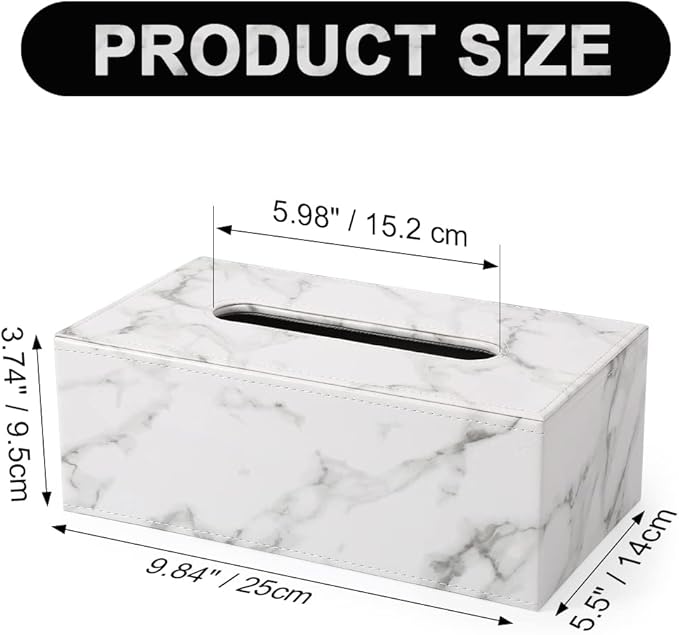 KINGFOM Rectangular PU Leather Tissue Box Cover - Facial Tissue Paper Napkin Holder for Bathroom, Home, Office, Car Automotive Decoration with Magnetic Bottom(Gray Marble)