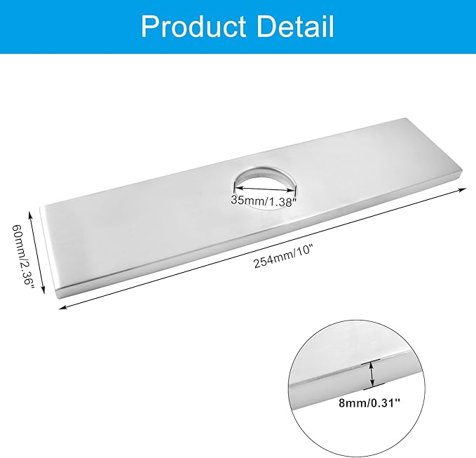 Biaungdo 10" Hole Cover Deck Plate, Brushed Nickel Escutcheon Plate Stainless Steel Bathroom Faucet Plate Rectangle Faucet Cover Plate for 1 or 3 Hole Bathroom Vanity Sink Faucet