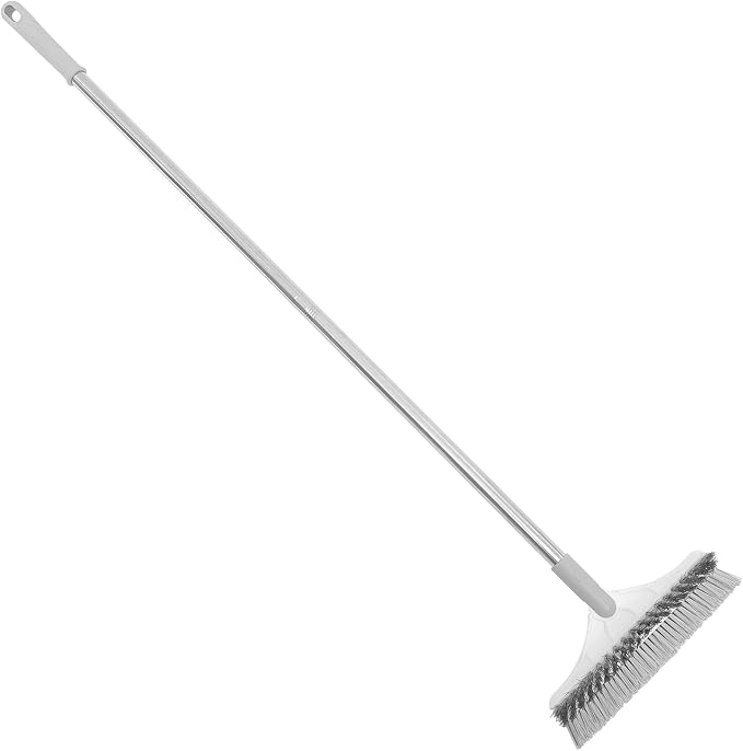Upgraded Floor Scrub Brush with Long Handle for Bathroom and Tile Cleaning Plastic Construction Dual-Sided Design for Grout and Corner Scrubbing Hanging for Easy Storage White-Grey