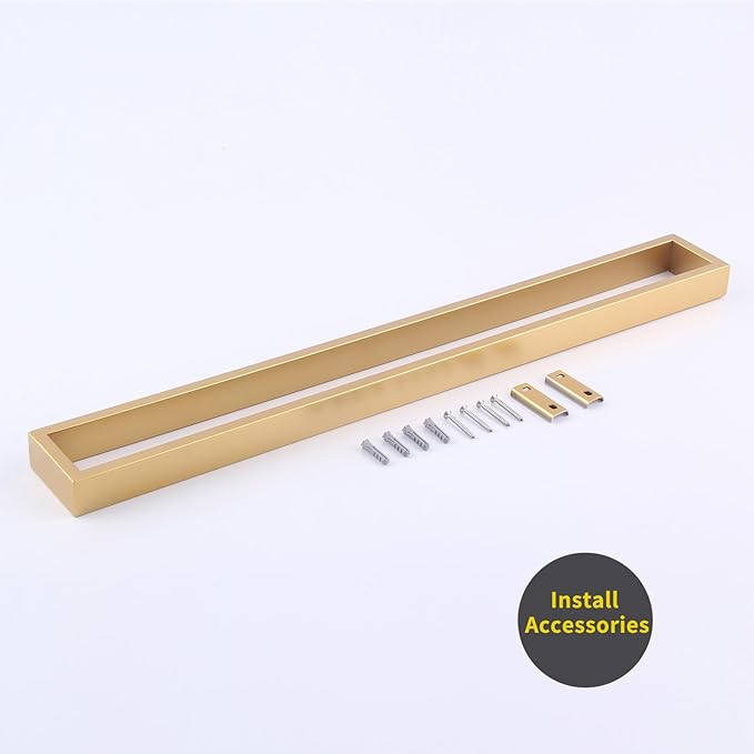 GERZWY 24-Inch Bathroom Towel Bar Stainless Steel Modern Square Style Bath Towel Bar Wall Mount Gold Finished HG1701(60)-BE