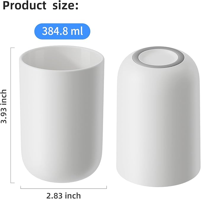 Toothbrush Cup 10.5oz Reusable Unbreakable Bathroom Tumbler 2 PCS, Easy to Clean Plastic Bathroom Cup Toothbrush Holder for Bathroom Counter Organizer