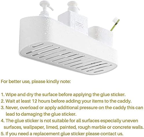 SUNFICON Adhesive Shower Caddy Wall Mounted Bathroom Shelf Organizer Storage Rack No Drilling Shower Shelf Bath Essentials Shampoo Spice Holder 2 Clear Adhesives for Shower Room Bathroom Kitchen White
