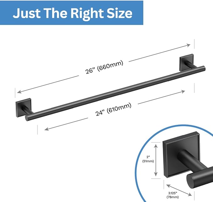 Gatco 5610MX Mode Towel Bar, 24 Inch, Matte Black