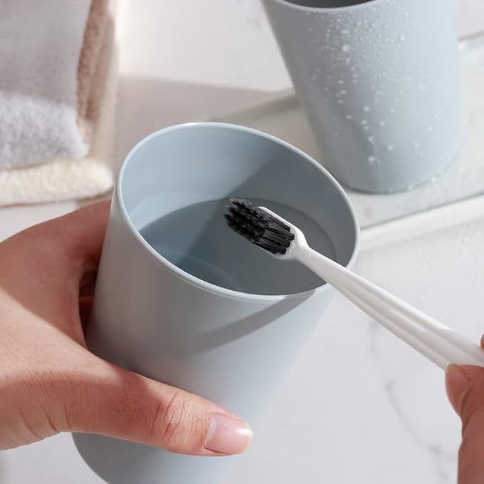 Bathroom Tumbler, Unbreakable Dishwasher, Safe Drink cup, Plastic cup 11 ounces, 2 pieces (grey and grey)