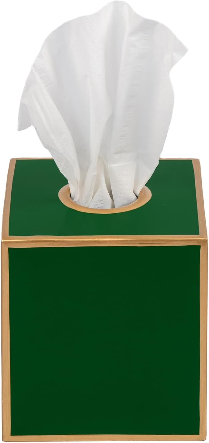 Jaye’s Studio Decorative Square Metal Tissue Box Cover Gold - Luxury Cube Facial Tissue Holder & Dispenser for Bathroom, Bedroom & Home, Modern Chic & Farmhouse Decor, Mattie Line (Emerald Green)