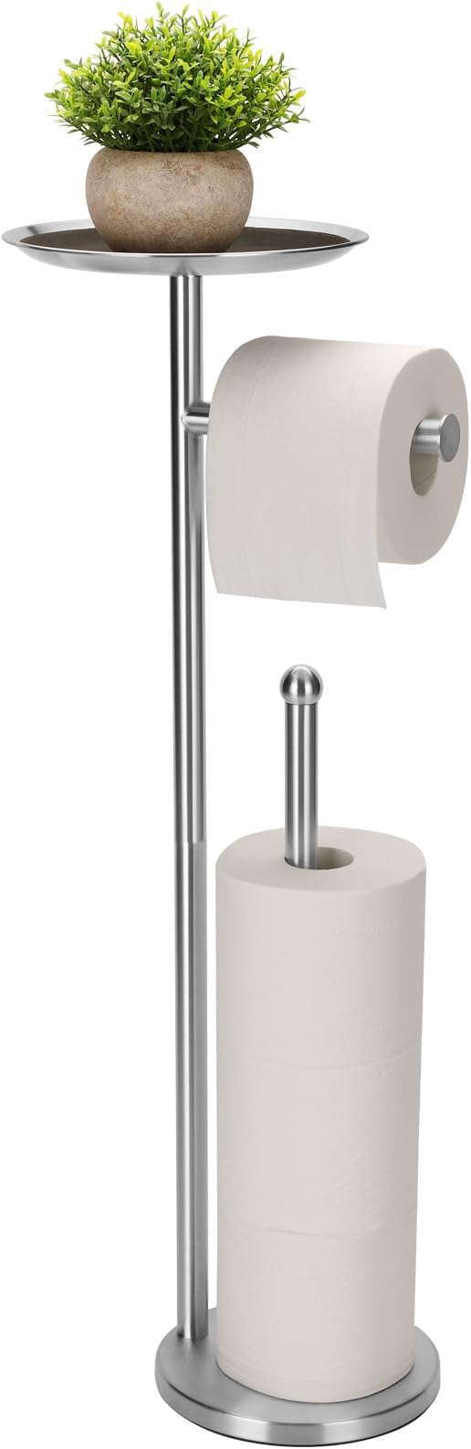 Toilet Paper Holder Freestanding with Big Shelf, 4 Rolls Reserve Paper Holder Stand, Modern Paper Roll Holder with Storage Space for Phones (Brushed Nickel)