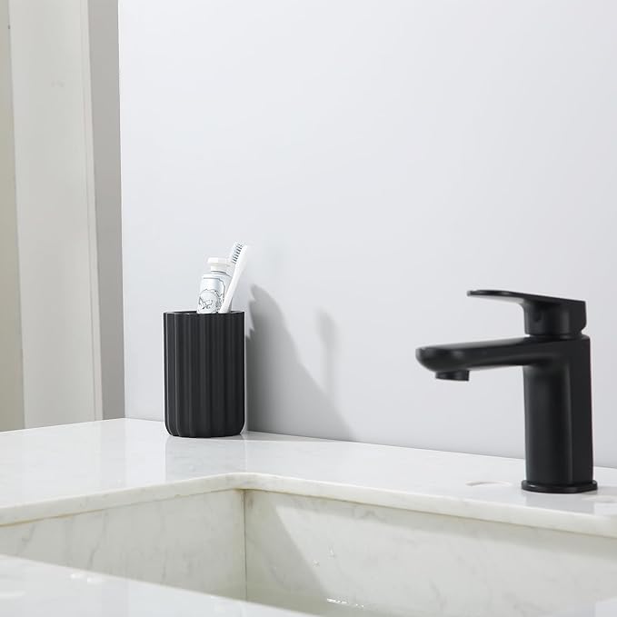 Matte Black Pen Holder Bathroom Tumbler Cup Round Organizer for Electric Toothbrushes Makeup Brushes, Toothbrush Toothpaste Holder for Countertop Bathroom Accessory