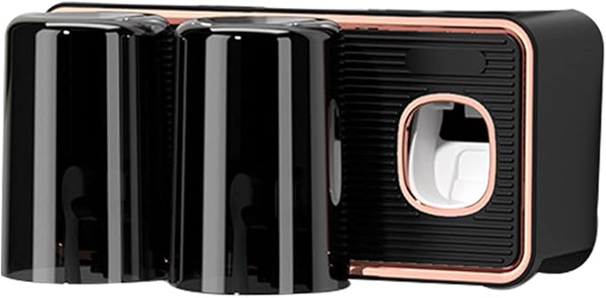 Toothbrush Holder with Toothpaste Dispenser, Wall Mounted Tooth Brush Organizer with 2 Brush Slots, Self Adhesive Toothbrush Holder for Shower (Black)