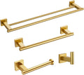 Miyili 4-Pieces Gold Bathroom Accessories Set Bath Hardware Kit - Includes Double Towel Bar, Hand Towel Rack, Toilet Paper Holder, Robe Hook, BS02G4A