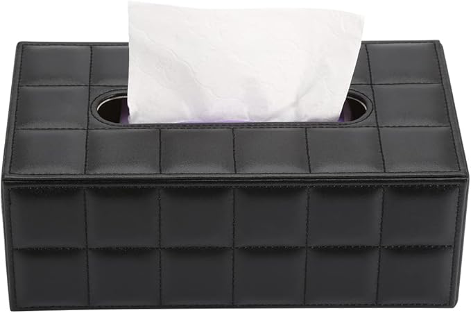 KINGFOM Rectangular Tissue Box Cover, Imitation Suede PU Leather Tissue Box Holder, Facial Napkin Paper Dispenser for Home Office Car Automotive Decoration with Magnetic Bottom(Soft Black)
