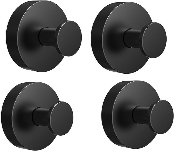 Vacuum Suction Cup Hooks for Shower 4 Pack, Heavy Duty Aluminum Alloy Towel Hooks for Bathroom Kitchen Glass Tile Mirror Wall No Drill Removable Robe Loofah Coat Suction Hooks Hanging-Black