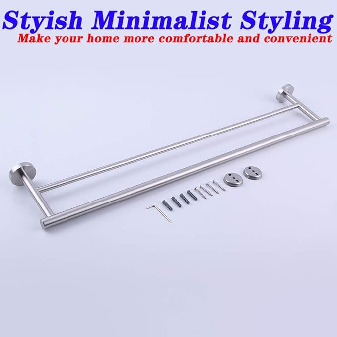 GERZWY Bathroom Double Towel Bar Stainless Steel 36-Inch Bath Towel Bar Modern Style Wall Mount Brushed Finish AG1102C92-LS