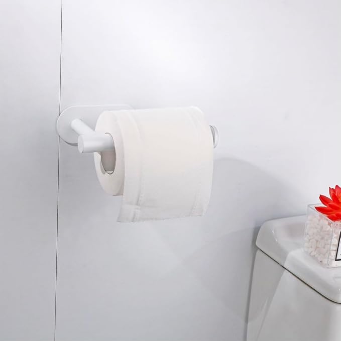 1 Pack Toilet Paper Holder Self Adhesive,Rustproof Adhesive Toilet Roll Holder No Drilling Tissue Holder for Kitchen Bathroom Tissue Holder Bathroom, Kitchen, Washroom Wall Mount (White)