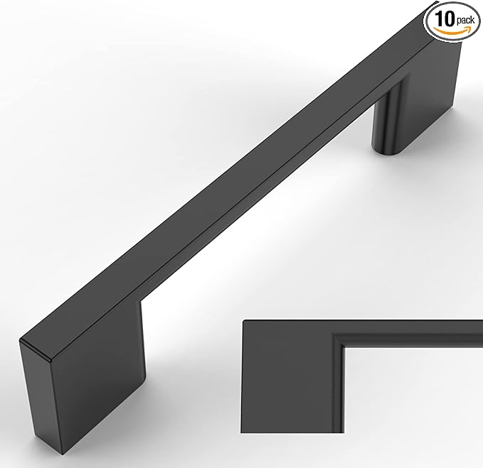 Amerdeco 10 Pack Matte Black Cabinet Pulls, 3-3/4 Inch(96MM) Hole Centers, Kitchen Cabinet Handles, Cupboard Handles, Drawer Pulls, ZH0060
